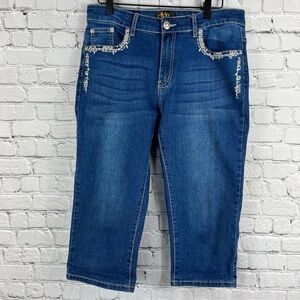 DKIN Women’s Denim Capris, Thick Contrast Stitching, Sz 10